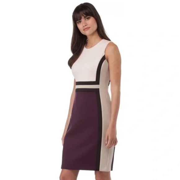 Calvin Klein Cream Sheath Midi Dress Crew Neck Sleeveless - Picture 1 of 13